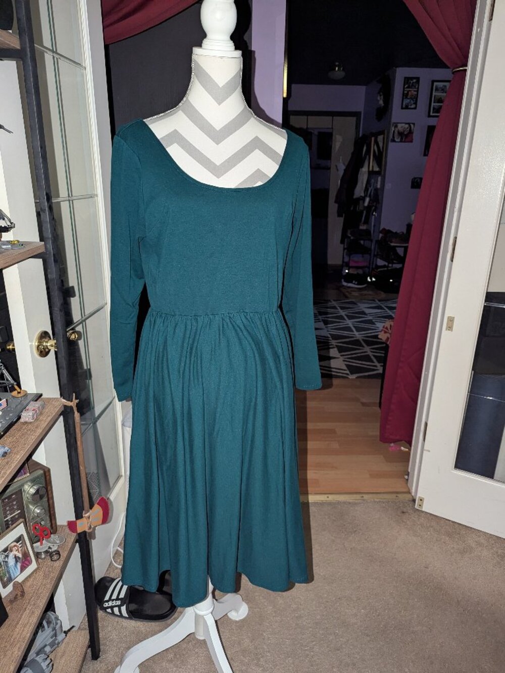 Vixen by Micheline Pitt Teal Spruce Green Scoop Neck Dress with belt